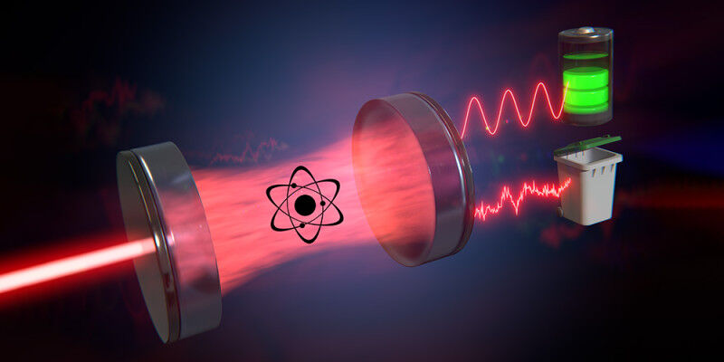 Quando la luce laser passa attraverso una cavità piena di atomi, una parte di es