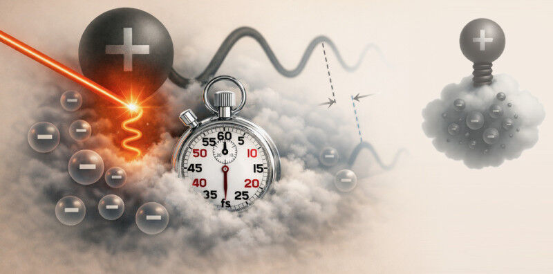 In certain materials, electrons (light grey cloud) react with a delay to vibrati