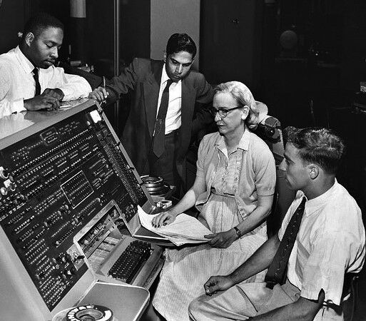 Grace Hopper at the UNIVAC keyboard, circa 1960 (Source: wikimedia)